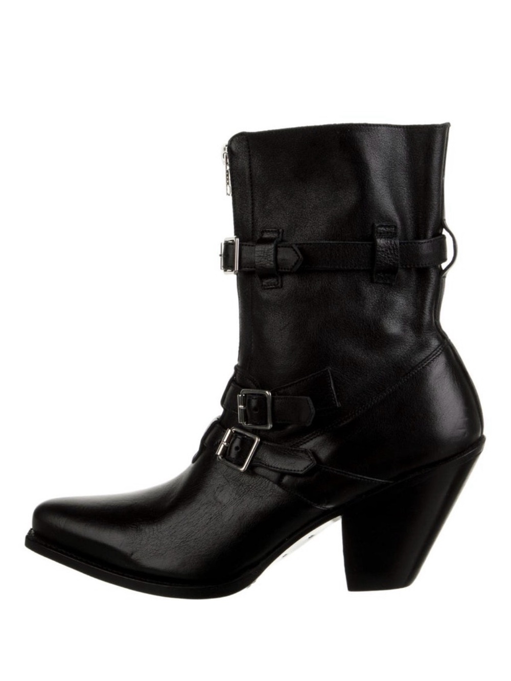 Celine Black Leather Ankle Buckle Boots